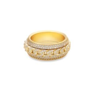 Gold-plated Cuban link spinner ring with pavé stone detailing