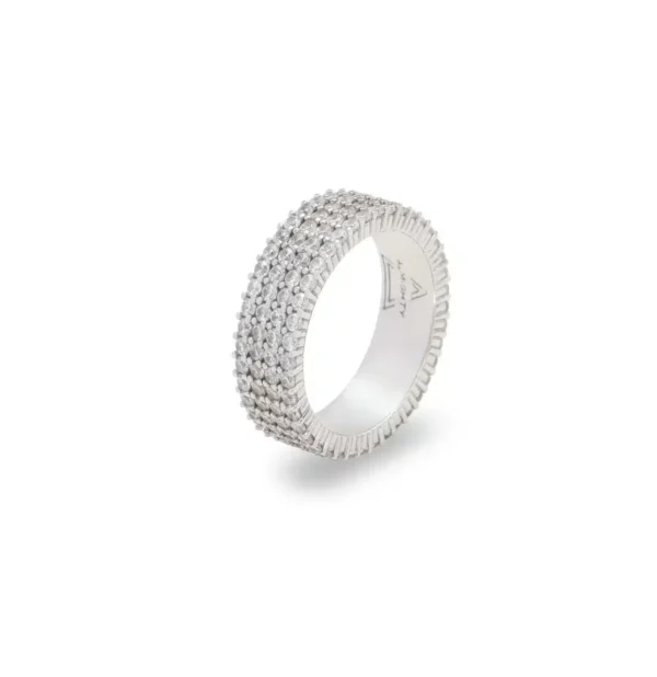 White gold-plated four rows eternity ring