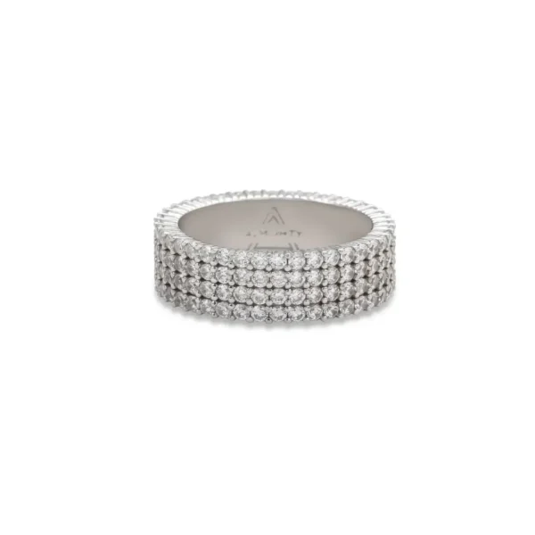 Whitegold-plated four rows eternity ring