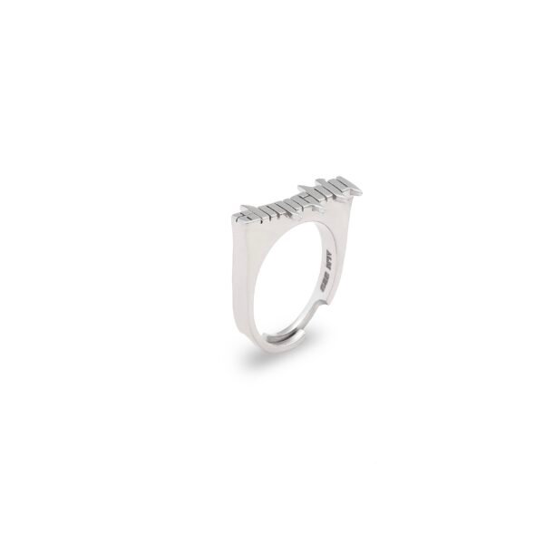 Sterling silver logo ring showcasing minimalist design