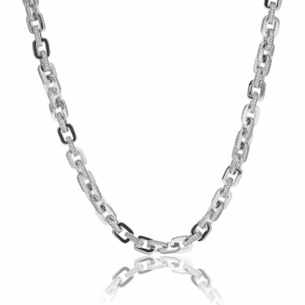 Luxury diamond-accented chain necklace in white gold finish with geometric link design