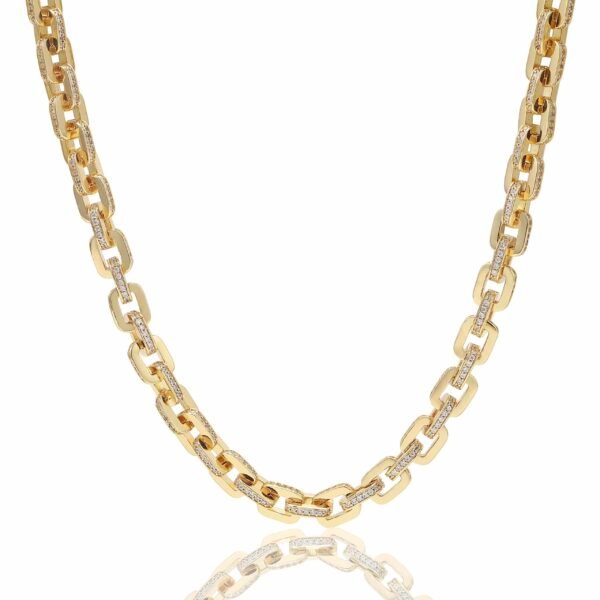 Luxury diamond-accented chain necklace in gold finish with geometric link design