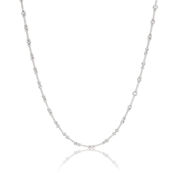 White gold dog bone link chain necklace on white background