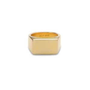 Gold-plated square signet ring with ALM 925 hallmark shown face-forward on white background