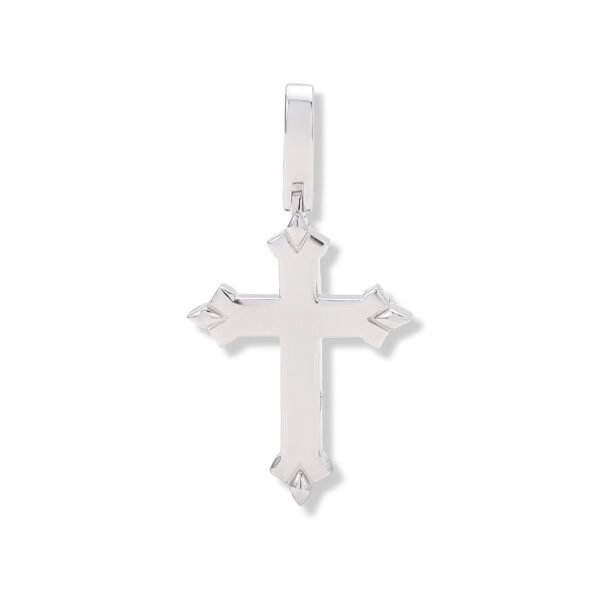 Silver-tone Gothic cross pendant with polished finish and pointed tips