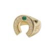 18K gold plated sterling silver horseshoe ring with emerald accent viewed from angle