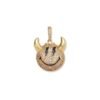 Gold-tone devil smiley pendant with lightning bolt eyes and cubic zirconia pavé