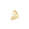 Side angle view of gold-plated shark jaw ring with textured edges and diamond accents on white background