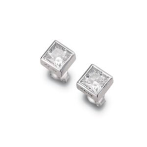 White Gold plated square stud earrings with princess cut cubic zirconia stones