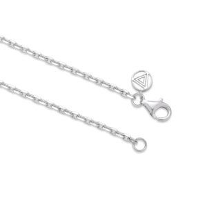 White gold cable link chain with signature triangle logo tag and clasp detail